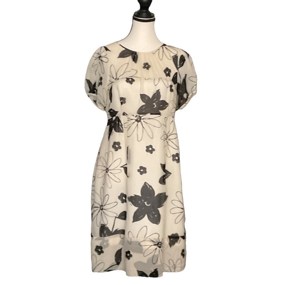 Sandra Angelozzi SILK unique ivory/cream tea length dress black floral sz 6 - Picture 6 of 16
